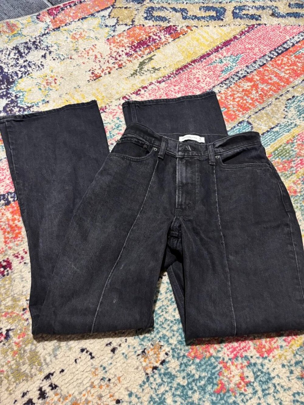 Abercrombie Black Pleated Dark Denim Fit and Flare Jeans